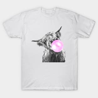 Bubblegum Black and White Highland Cow T-Shirt